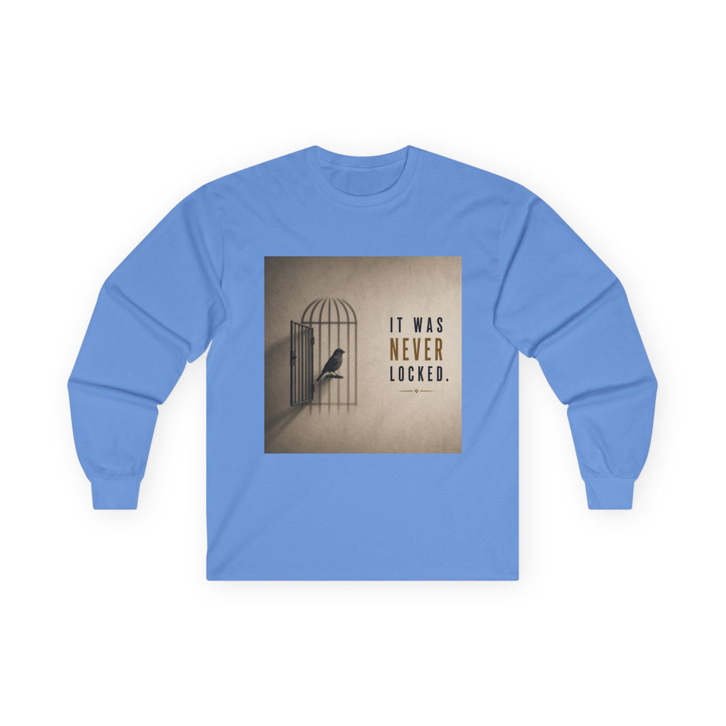 Long Sleeve Tee — "It Was Never Locked" Bird Cage Freedom Graphic