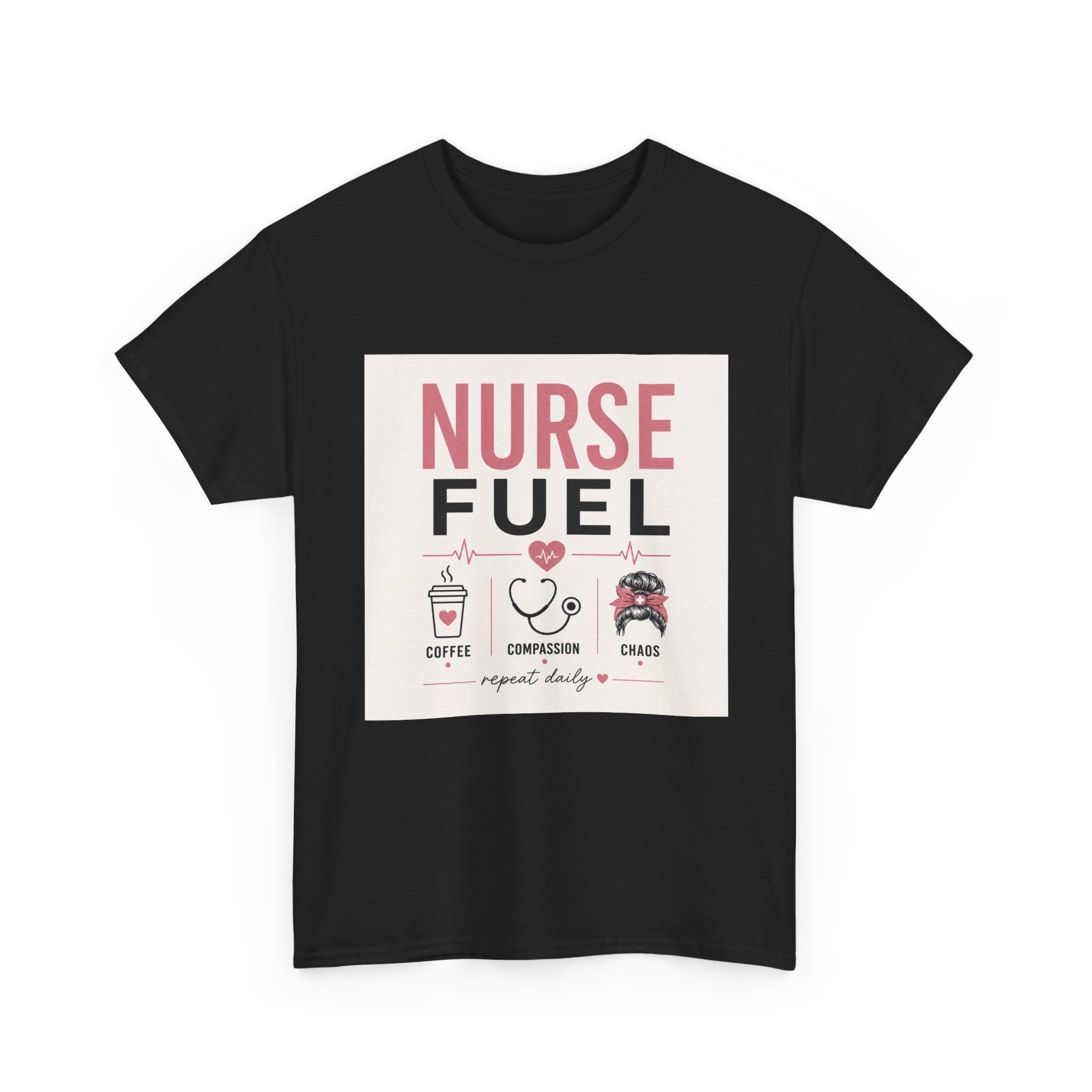 Nurse Fuel T-Shirt — Coffee, Stethoscope & Chaos Graphic Tee for Nurses