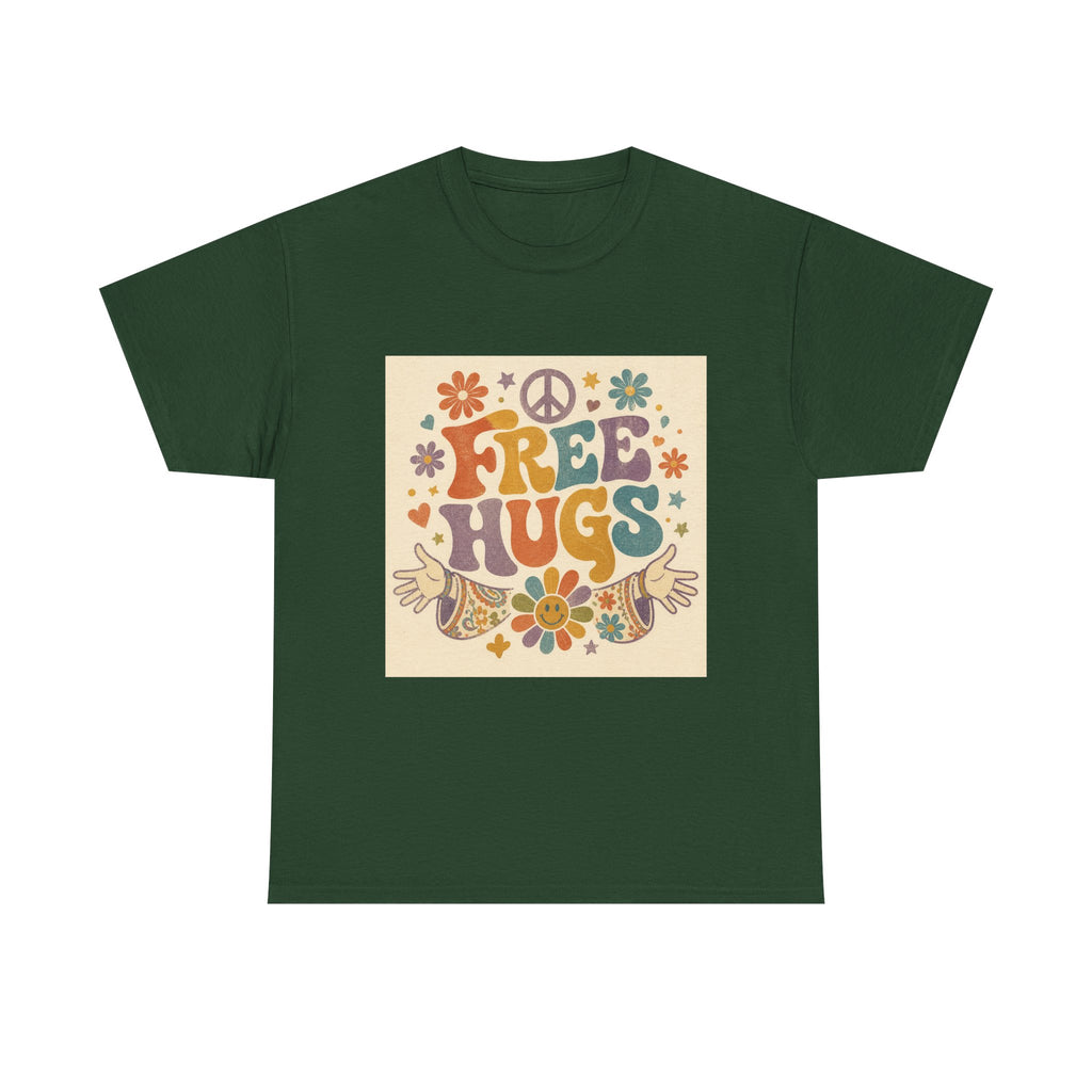 Free Hugs Tee — Retro 70s Floral Peace T-Shirt