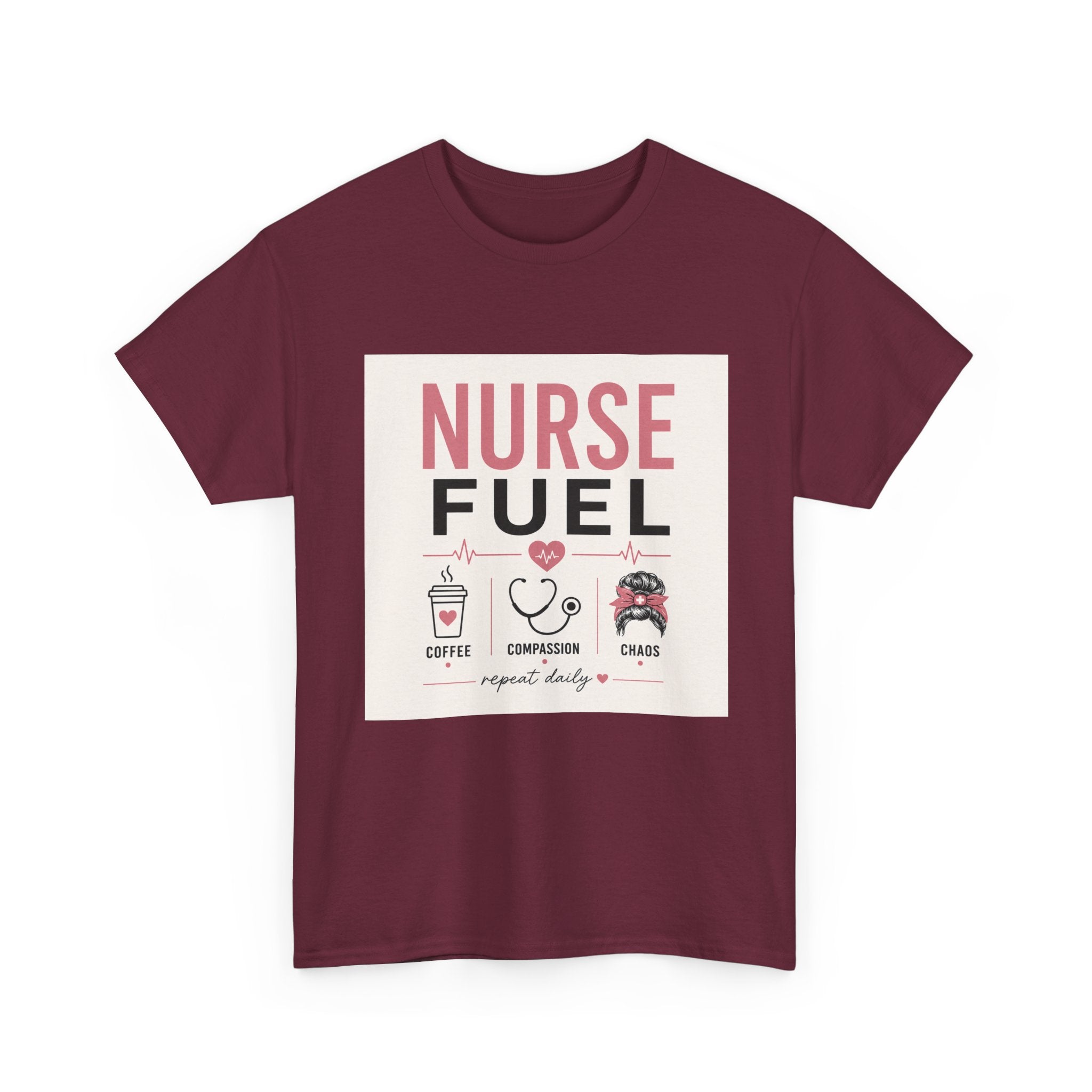 Nurse Fuel T-Shirt — Coffee, Stethoscope & Chaos Graphic Tee for Nurses