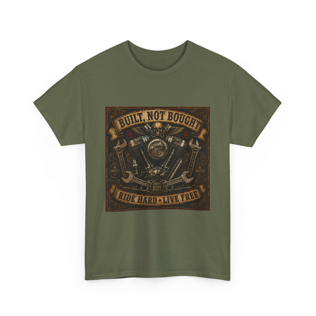 Built Not Bought Motorcycle Tee — Vintage 'Ride Hard, Live Free' Biker Shirt