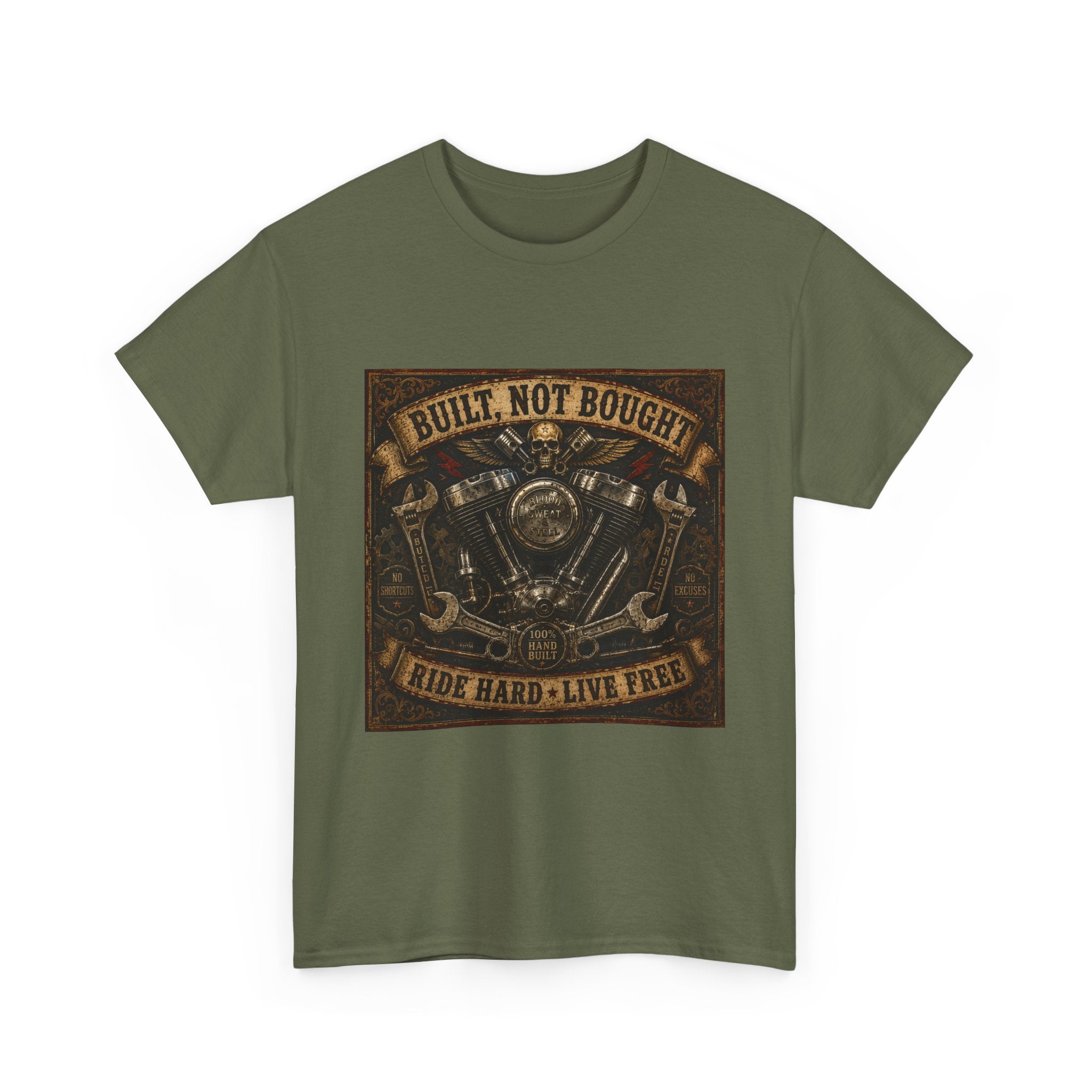 Built Not Bought Motorcycle Tee — Vintage 'Ride Hard, Live Free' Biker Shirt