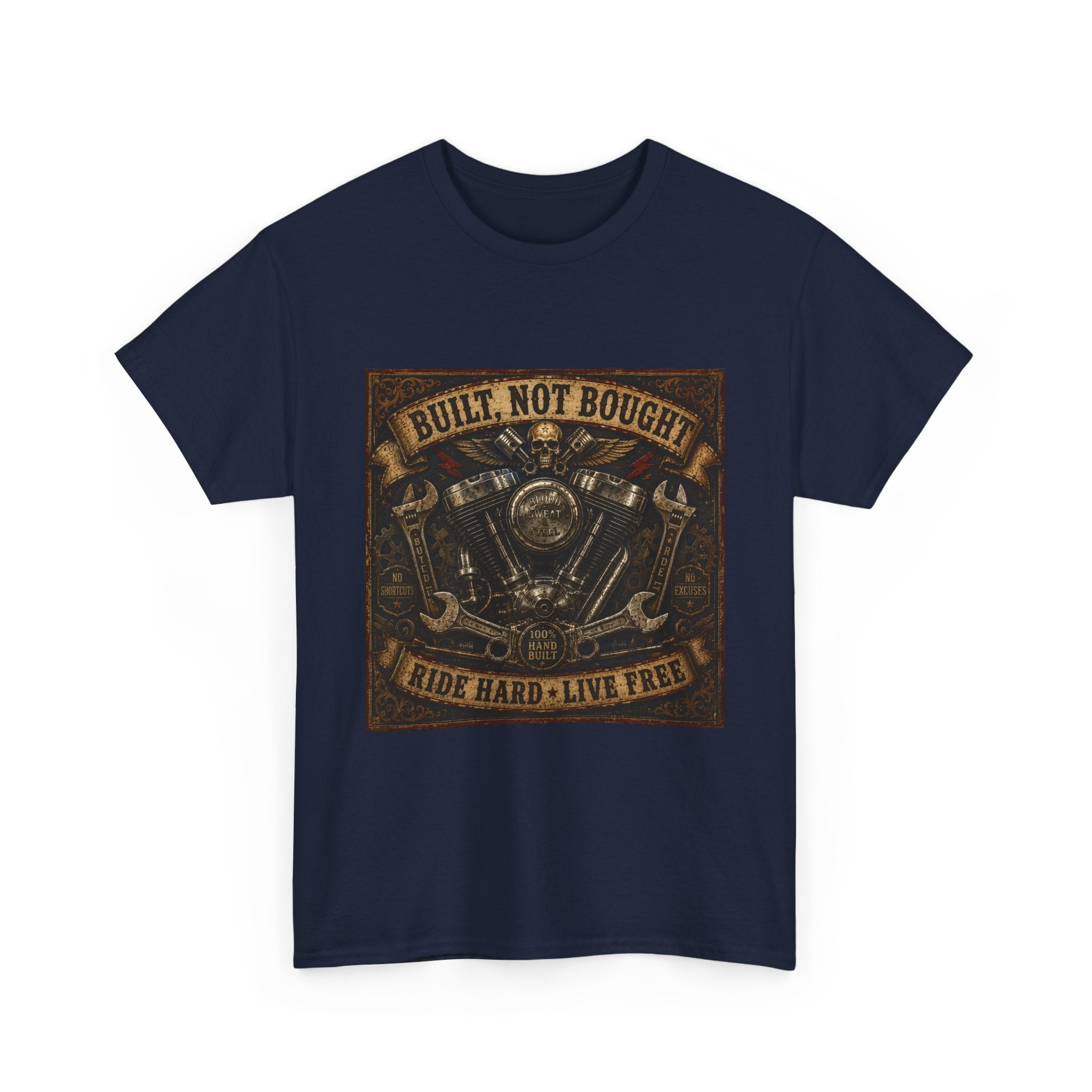 Built Not Bought Motorcycle Tee — Vintage 'Ride Hard, Live Free' Biker Shirt