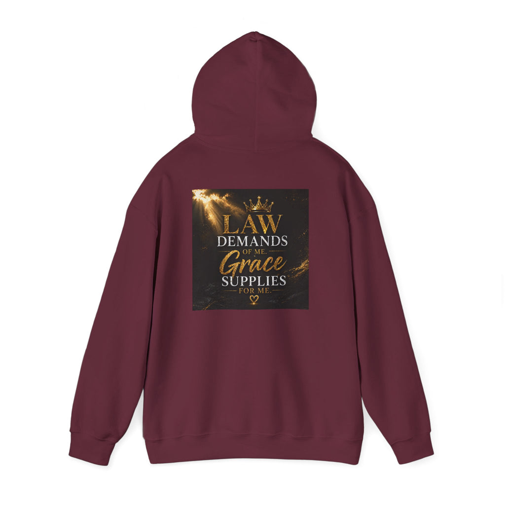 Hoodie — "Law Demands, Grace Supplies" Inspirational Christian Pullover