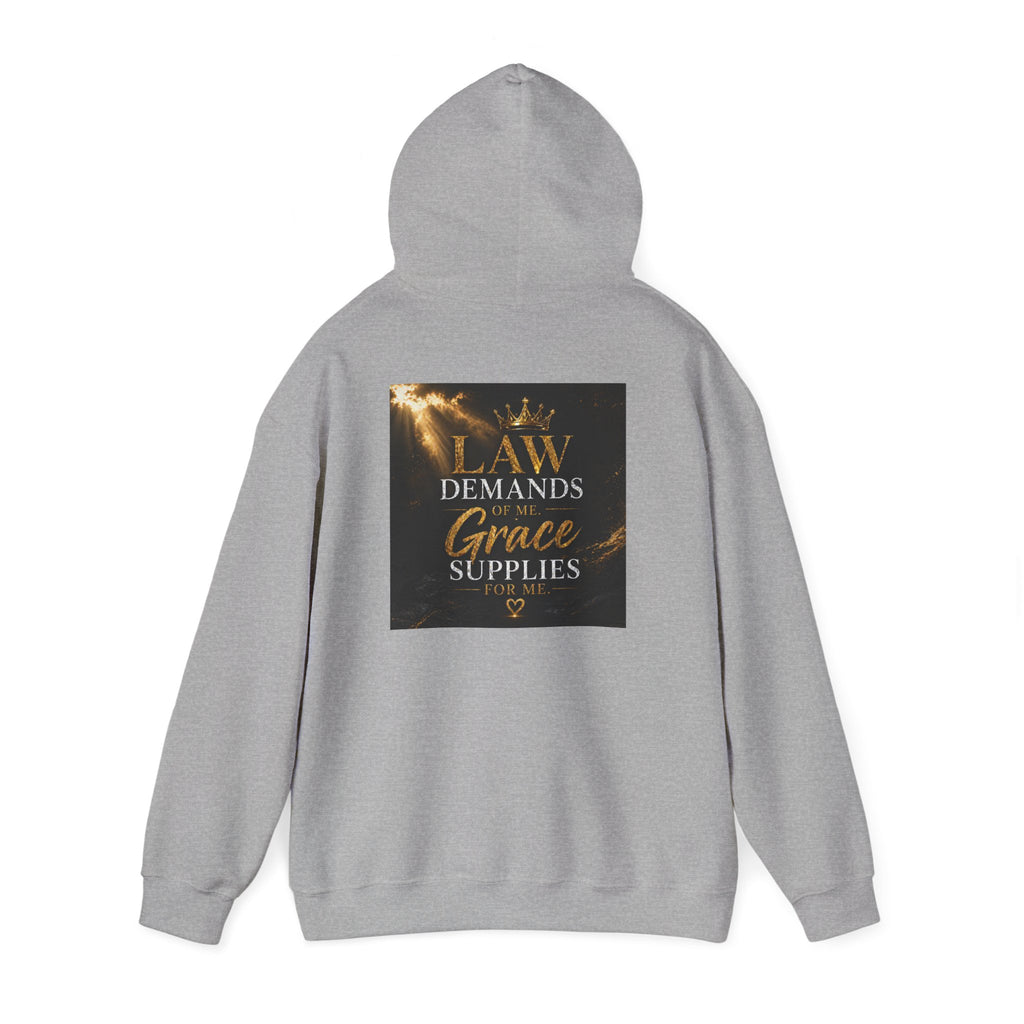 Hoodie — "Law Demands, Grace Supplies" Inspirational Christian Pullover
