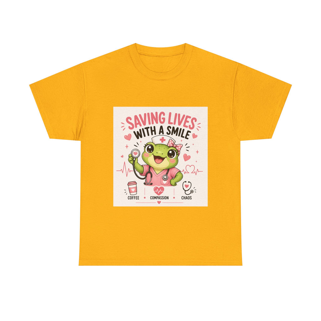 Saving Lives With a Smile Nurse T-Shirt — Cute Frog EMT Medical Tee