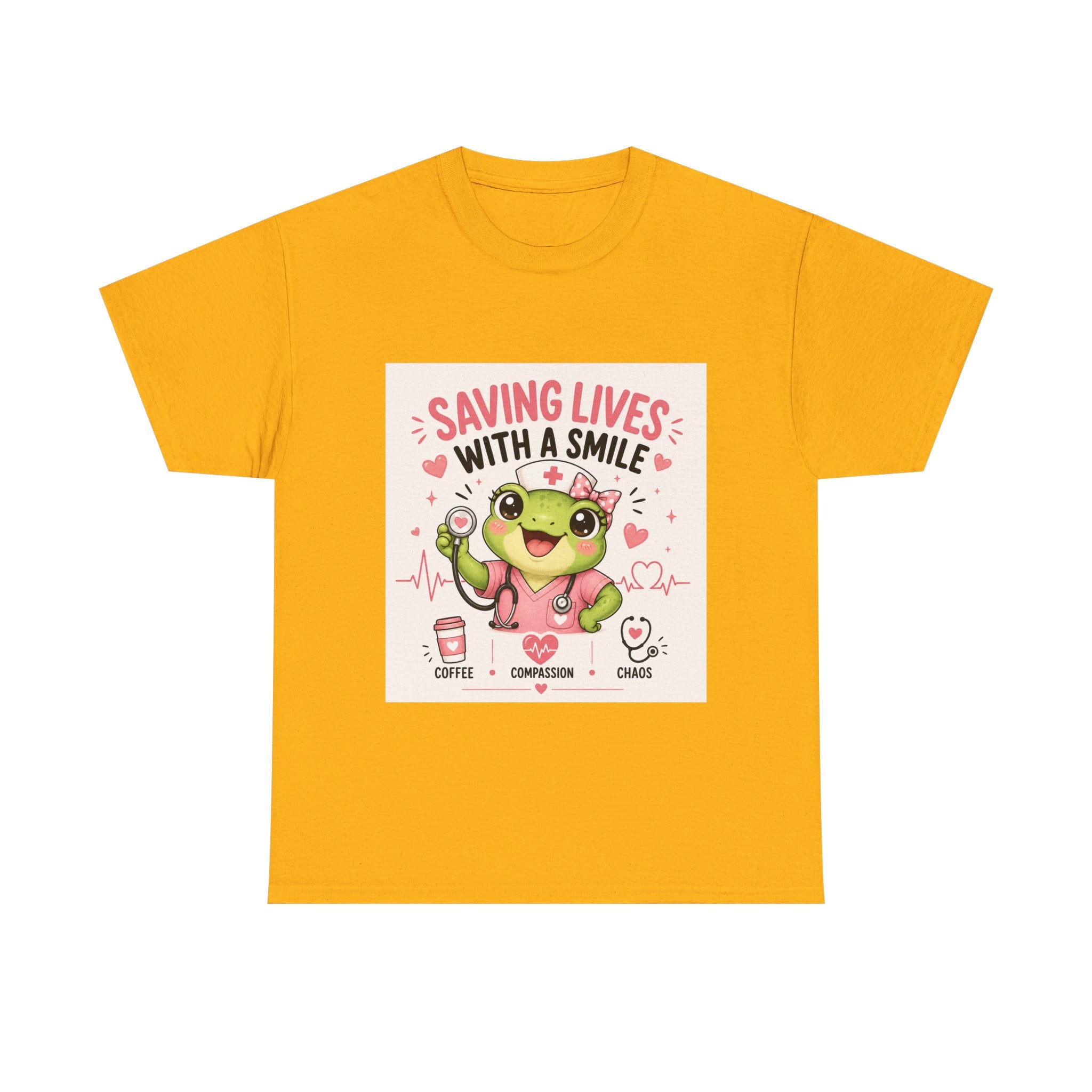 Saving Lives With a Smile Nurse T-Shirt — Cute Frog EMT Medical Tee