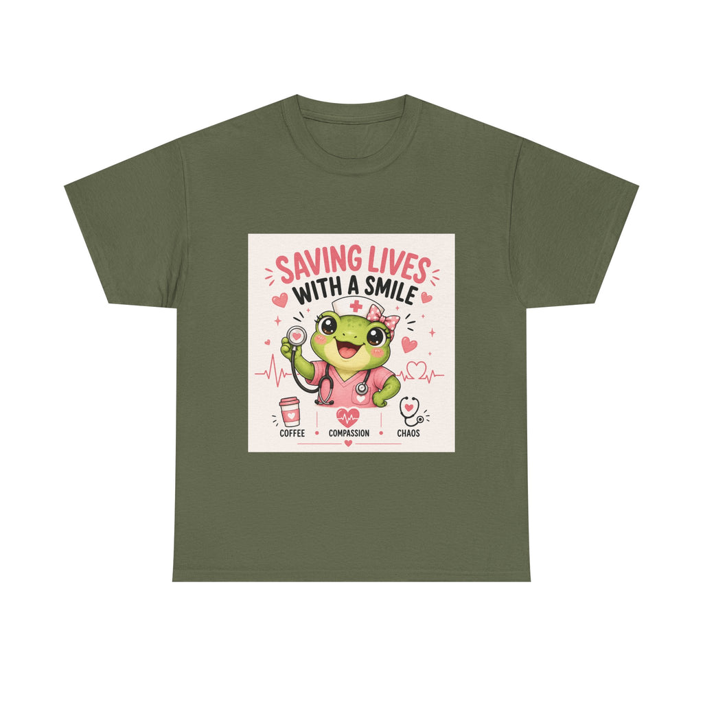 Saving Lives With a Smile Nurse T-Shirt — Cute Frog EMT Medical Tee