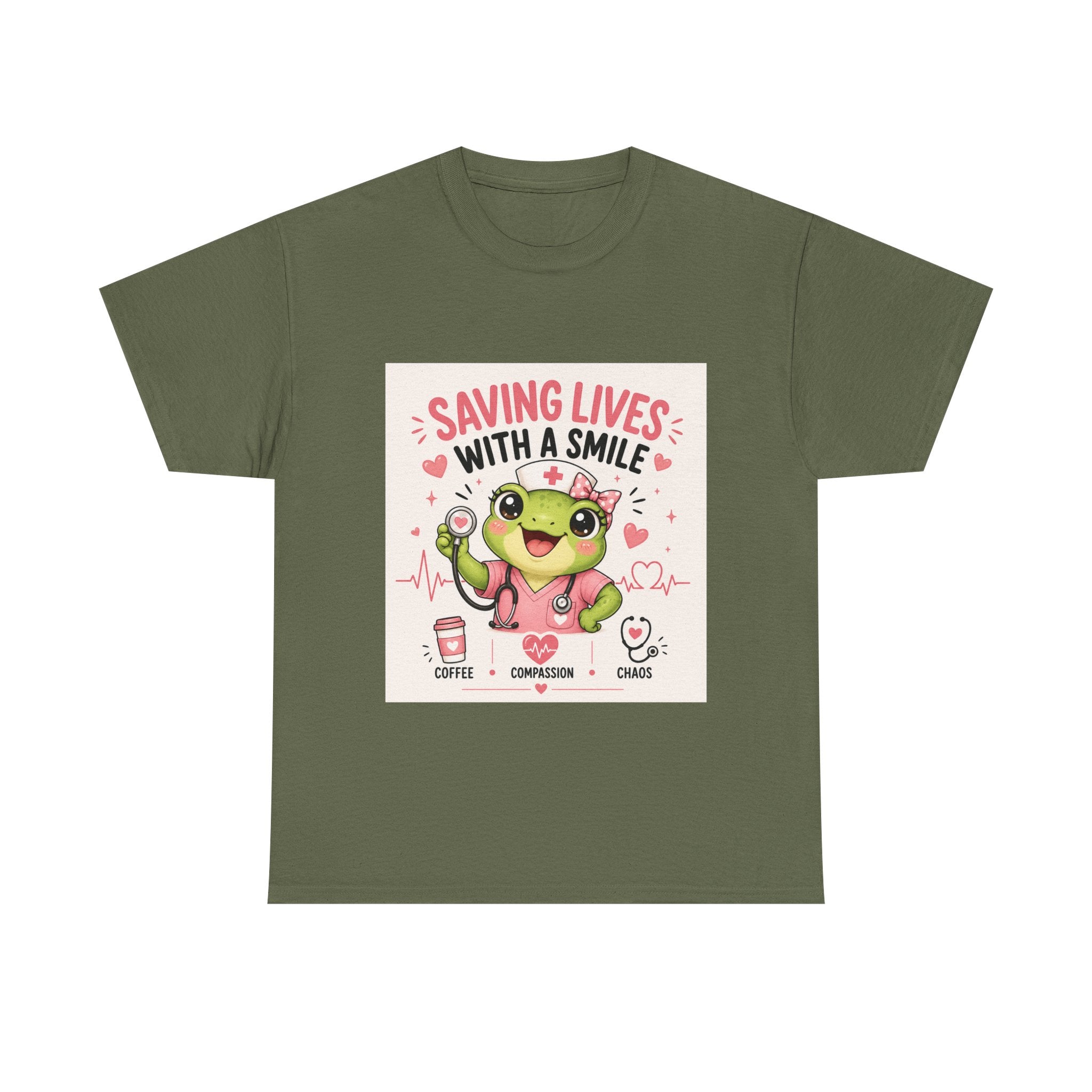 Saving Lives With a Smile Nurse T-Shirt — Cute Frog EMT Medical Tee
