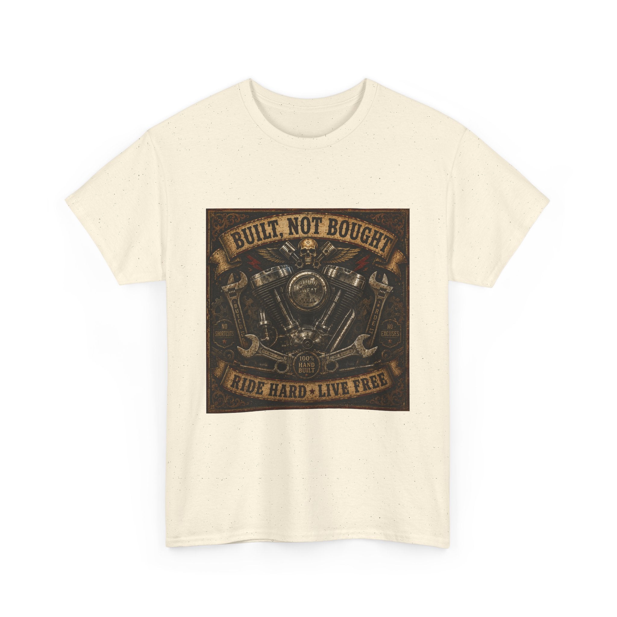 Built Not Bought Motorcycle Tee — Vintage 'Ride Hard, Live Free' Biker Shirt