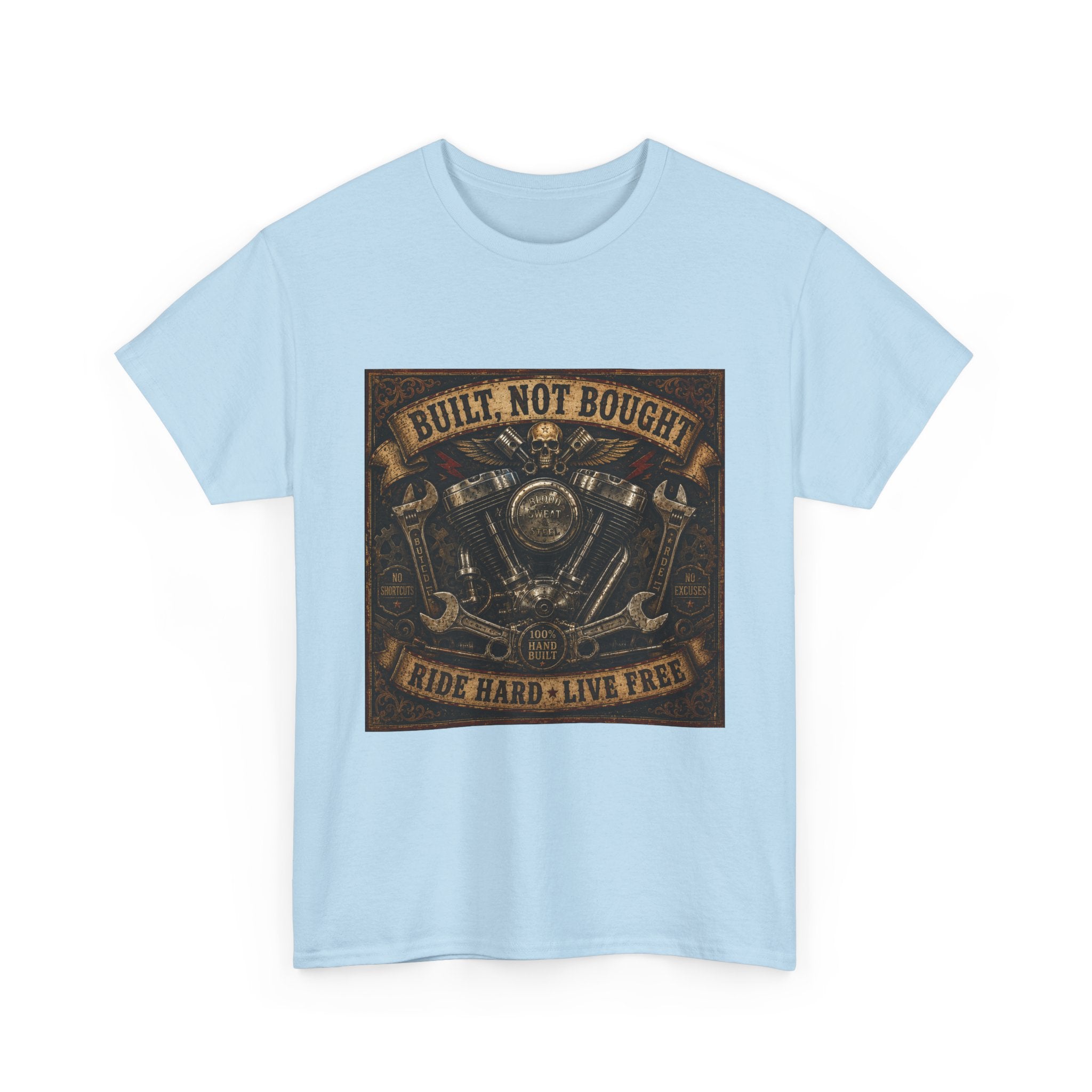 Built Not Bought Motorcycle Tee — Vintage 'Ride Hard, Live Free' Biker Shirt