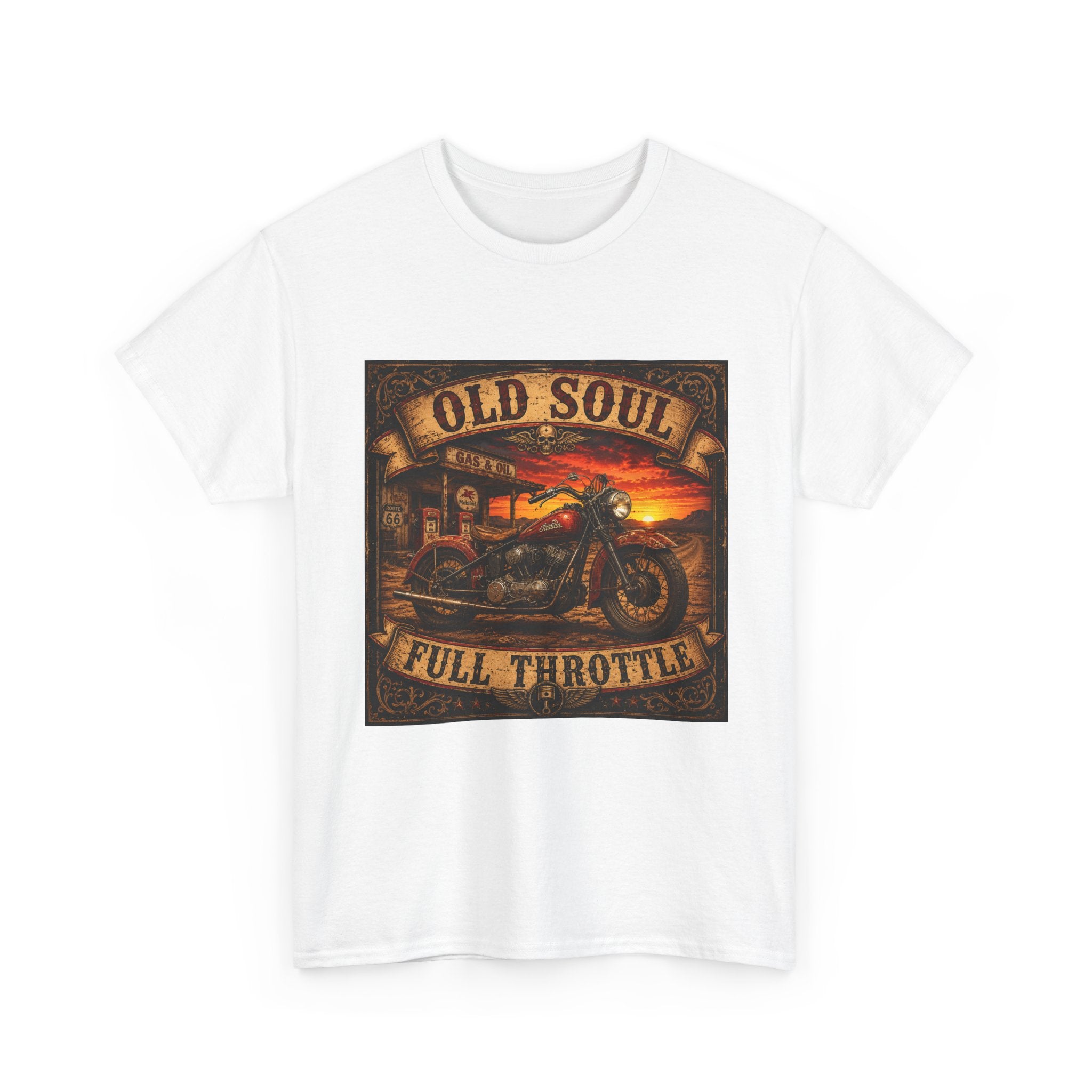 T-Shirt — "Old Soul Full Throttle" Vintage Motorcycle Tee