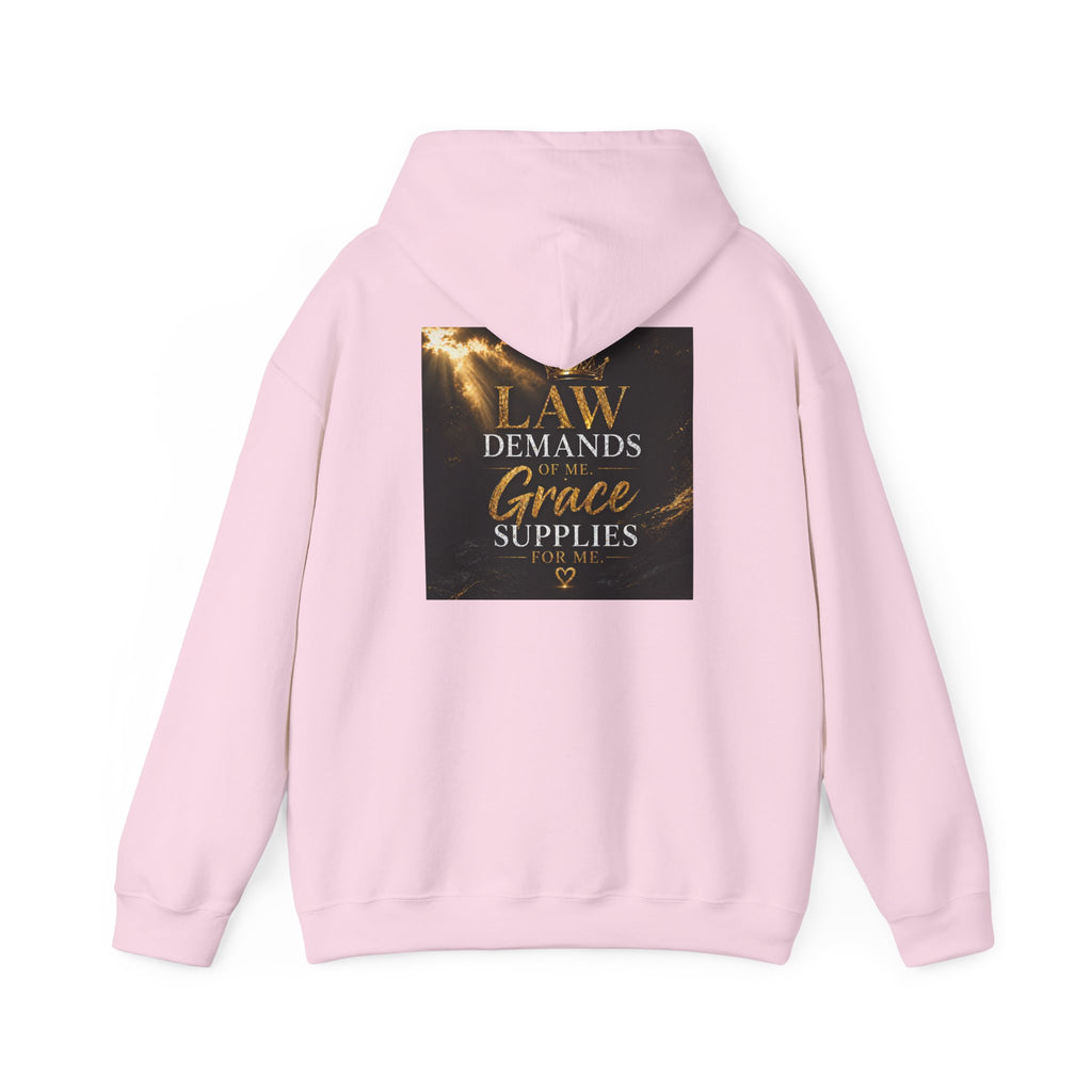 Hoodie — "Law Demands, Grace Supplies" Inspirational Christian Pullover