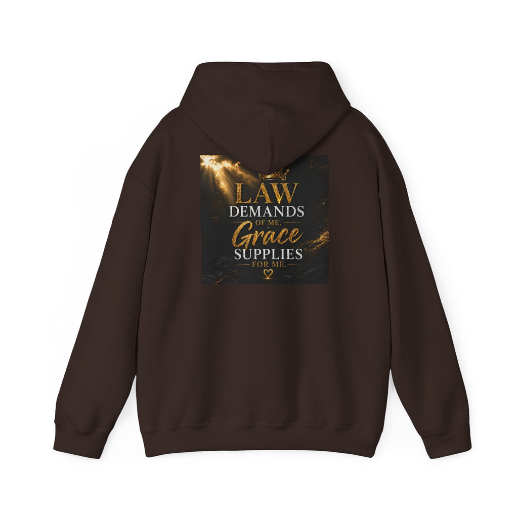 Hoodie — "Law Demands, Grace Supplies" Inspirational Christian Pullover