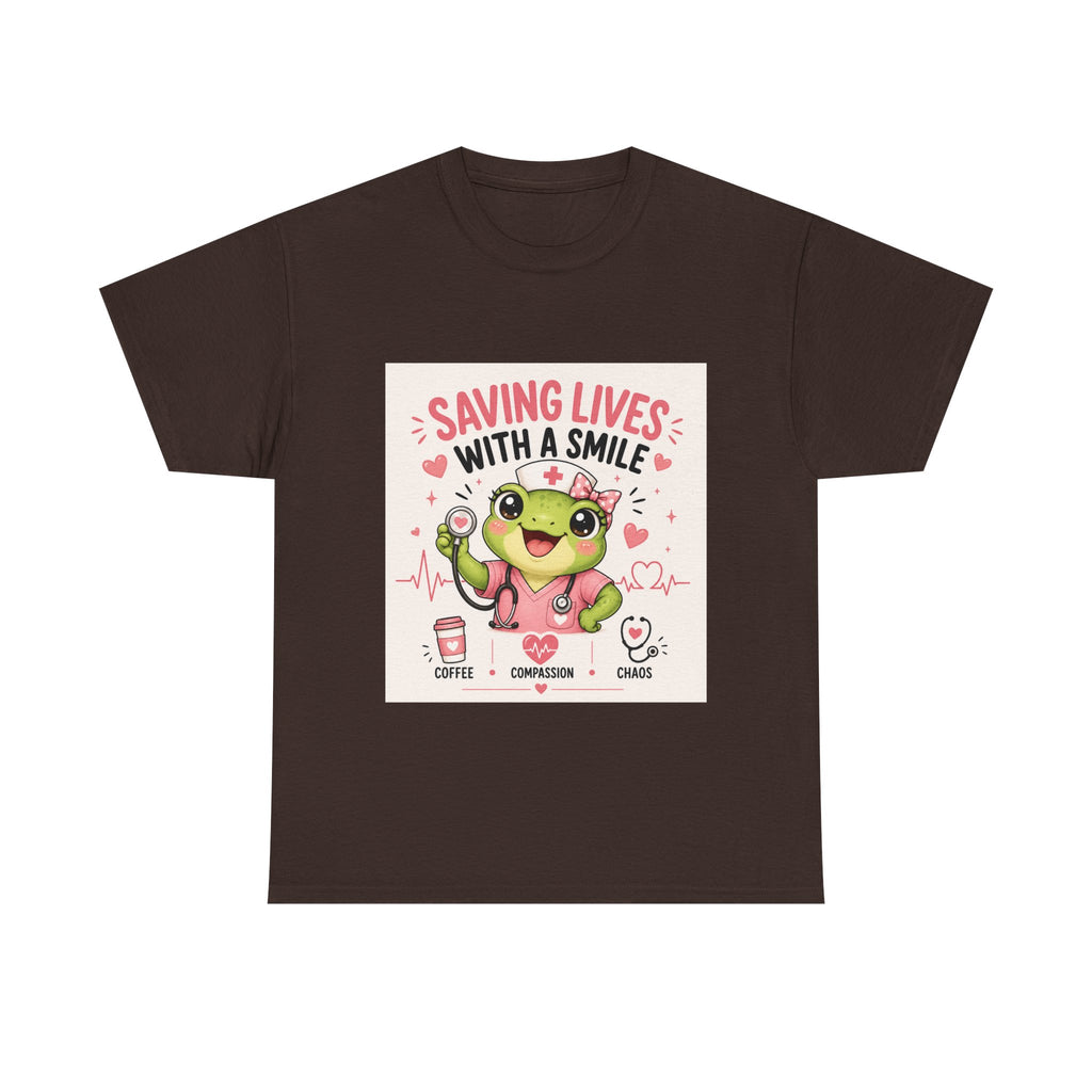Saving Lives With a Smile Nurse T-Shirt — Cute Frog EMT Medical Tee