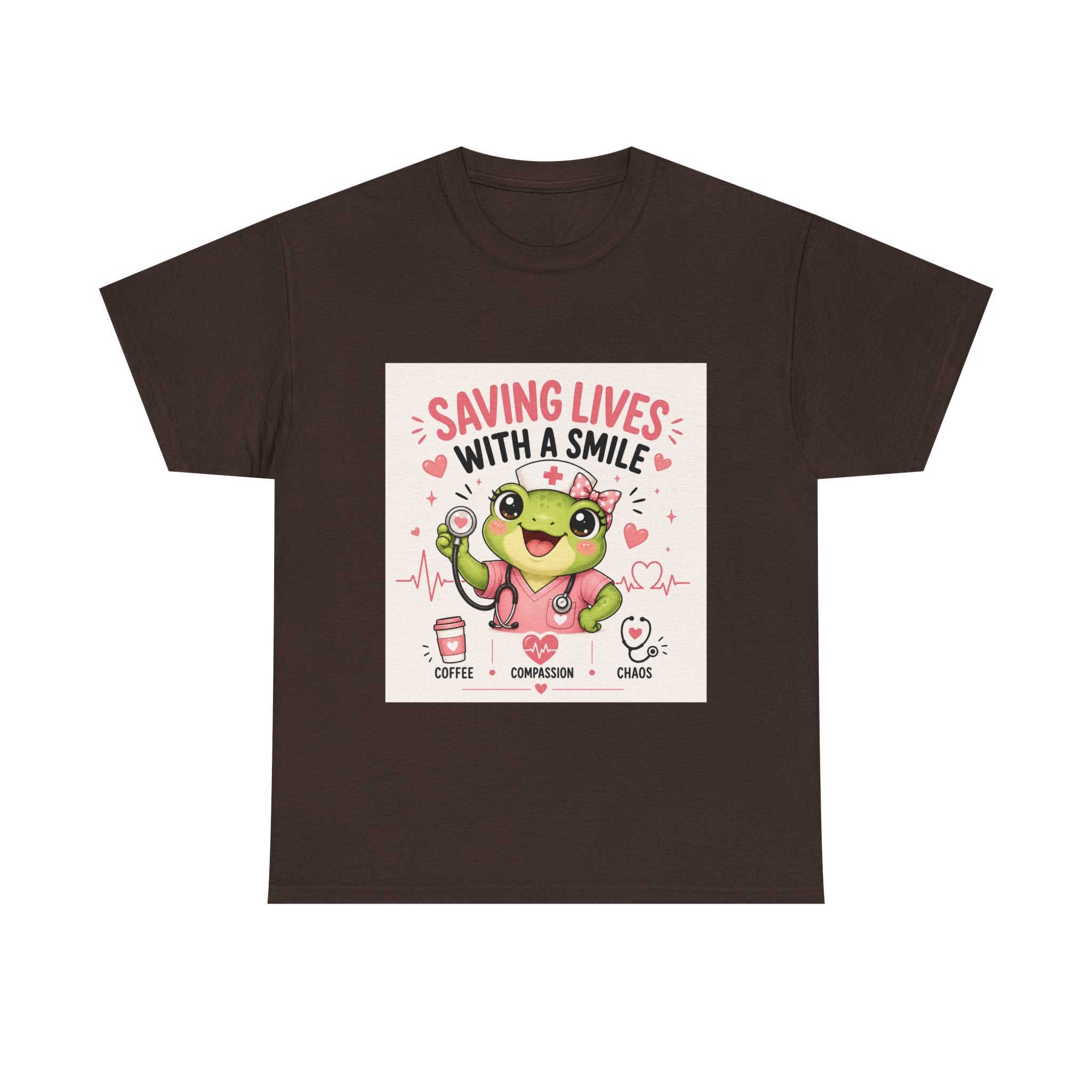 Saving Lives With a Smile Nurse T-Shirt — Cute Frog EMT Medical Tee