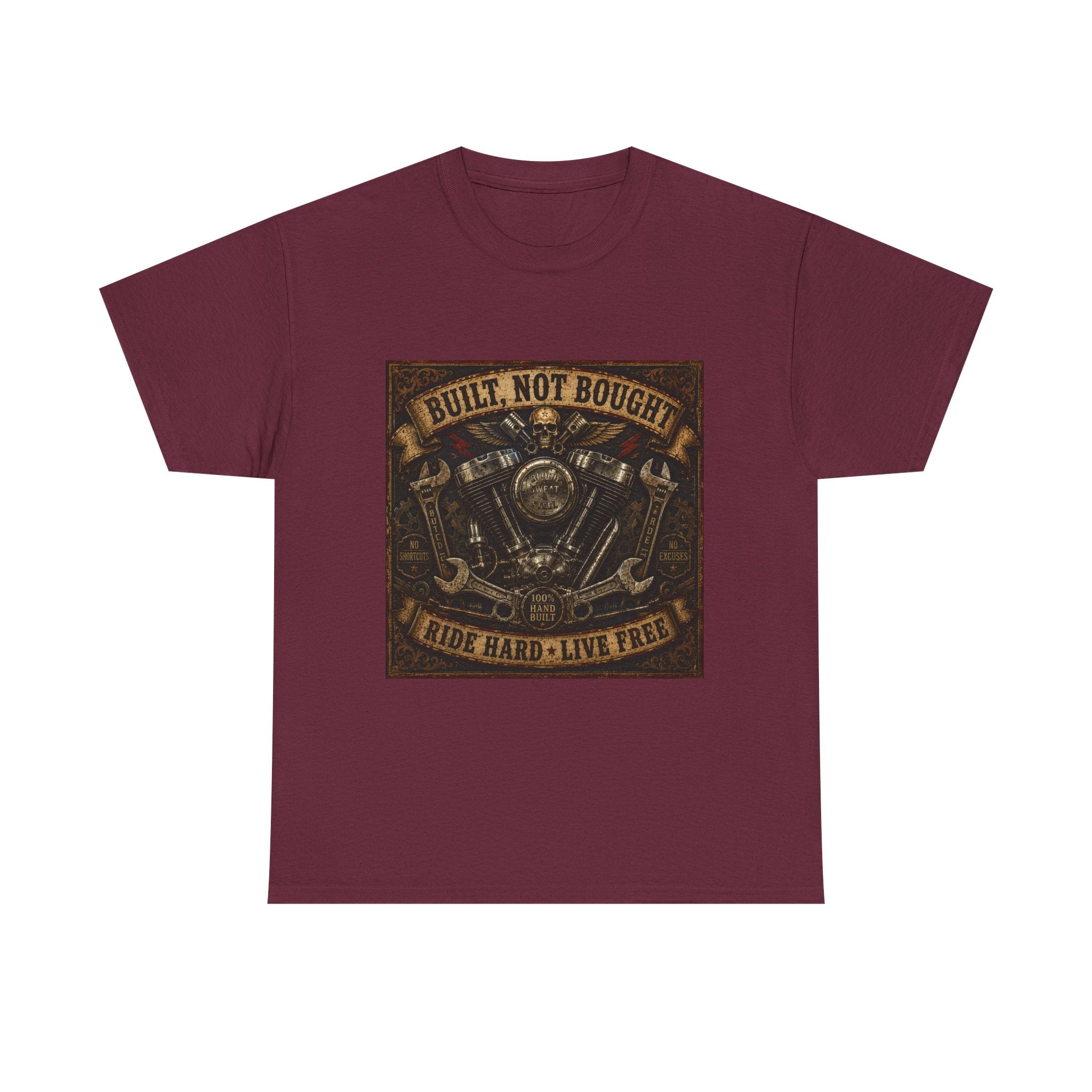 Built Not Bought Motorcycle Tee — Vintage 'Ride Hard, Live Free' Biker Shirt