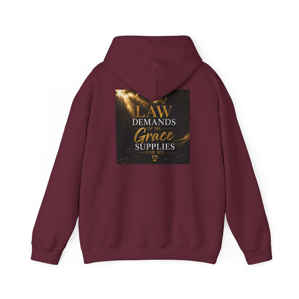 Hoodie — "Law Demands, Grace Supplies" Inspirational Christian Pullover