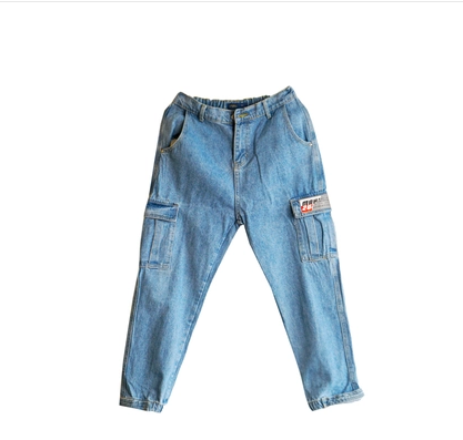 Men's Loose-Fit Harem Denim Cargo Pants with Pockets
